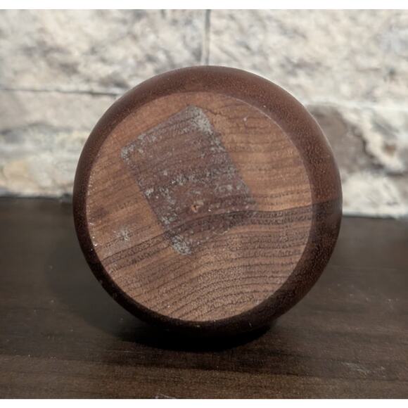 Vintage MCM Carved Dark Wood Miniature Bud Vase Glass Lip Opening 4 inches - Picture 4 of 4